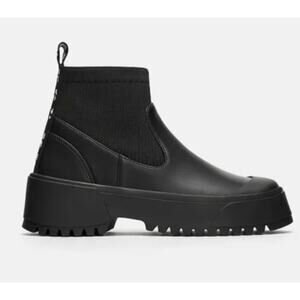 Zara Chucky Platform Sock Ankle Boots With Lug Soles Size 39